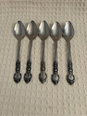 Vintage National Stainless Rose & Leaf Pattern Teaspoons Set of 5 Japan